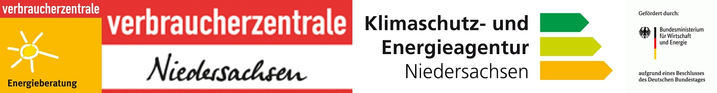 Logoleiste VZ + VZN + KEAN + BMWE Logoleiste mit den Logos der Verbraucherzentrale, der Verbraucherzentrale Niedersachsen, der Klimaschutz- und Energieagentur Niedersachsen und des Bundesministeriums für Wirtschaft und Entwicklung